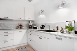 White Kitchen With Marble Splashback Photo
