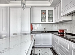 Белая Кухня С Мраморным Фартуком Фото