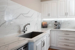 White Kitchen With Marble Splashback Photo