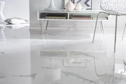 Marble-effect porcelain tiles on the kitchen floor photo