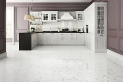 Marble-effect porcelain tiles on the kitchen floor photo