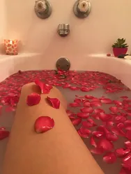 Photo Bath With Foam And Rose Petals