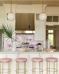 Бежево розовая кухня фото