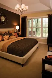 Brown bed in the bedroom interior photo