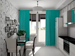 Kitchen Interior With Turquoise Curtains Photo