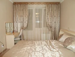 Beige-brown curtains for the bedroom photo
