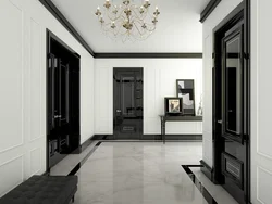 Photo of a hallway with a black floor