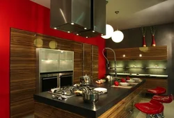 Красно коричневая кухня в интерьере