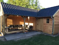 Photo of a garage with a summer kitchen