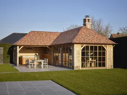 Photo of a garage with a summer kitchen