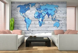 World map in the kitchen interior