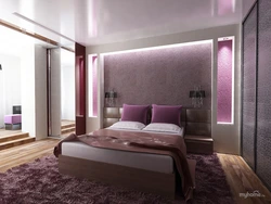 Bedroom with lilac bed photo