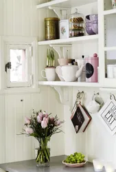 Kitchen decor on shelves photo