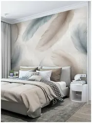 Wallpaper Feathers In The Bedroom Interior Photo