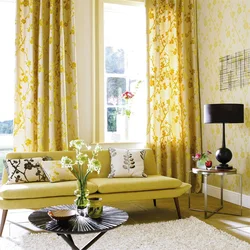 Interior with mustard curtains living room photo