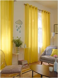 Interior With Mustard Curtains Living Room Photo