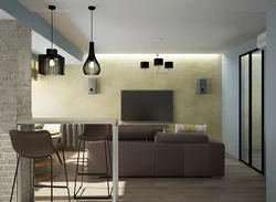 Decorative plaster in the interior of the kitchen living room