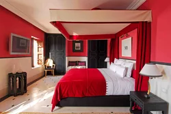 Bedroom interior with red bed