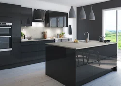 Photo kitchen graphite with wood