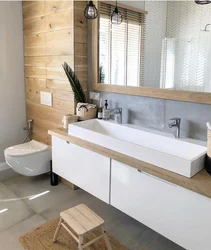 Bath White Tiles And Wood Photo