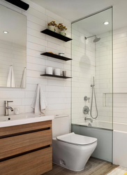 Bath white tiles and wood photo