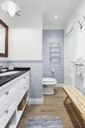 Bath White Tiles And Wood Photo