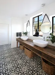 Bath White Tiles And Wood Photo