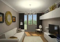 Design of a square hall in an apartment with a balcony