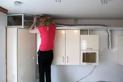 Gas pipe under the ceiling in the kitchen photo