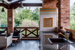 Cottage kitchen made of brick photo