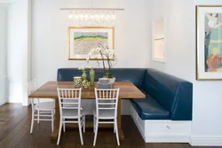 Kitchen interior with leather sofa