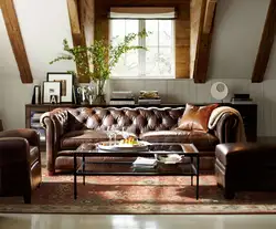 Kitchen interior with leather sofa