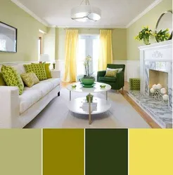 Интерьер зеленой гостиной с желтым фото