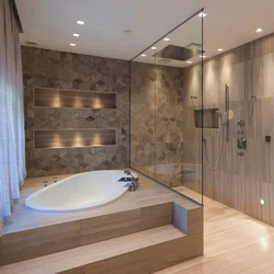 Дизайн большой ванны с душевой и ванной