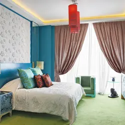Color of wallpaper and curtains in the bedroom photo