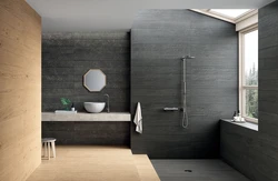 Bathroom Design Gray Porcelain Tiles And Wood