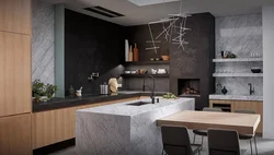 Gray plaster in the kitchen interior photo