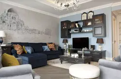 How to decorate the wall with wallpaper behind the sofa in the living room photo