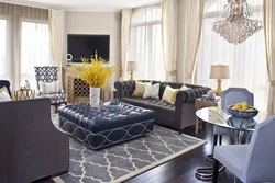 Living room design with gray carpet