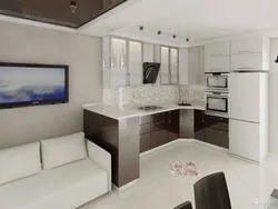 Design Of A Square Living Room Combined With A Kitchen Photo