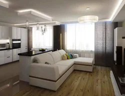 Design of a square living room combined with a kitchen photo
