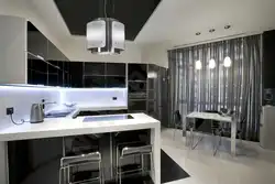Бело черные кухни с барными стойками фото