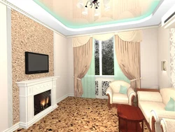 Living room design in Khrushchev with a fireplace