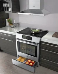 Built-in stove in the kitchen interior