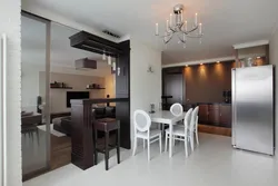 Studio design with a partition for the kitchen
