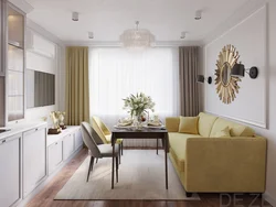 Rectangular living room with one window design