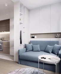 Studio design with bed and sofa and kitchen