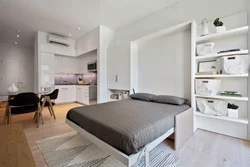Studio Design With Bed And Sofa And Kitchen