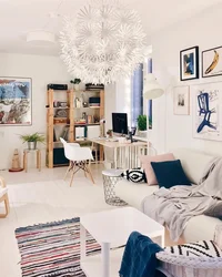 Интерьер в скандинавском стиле гостиная и спальня в одной