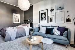 Interior in Scandinavian style living room and bedroom in one